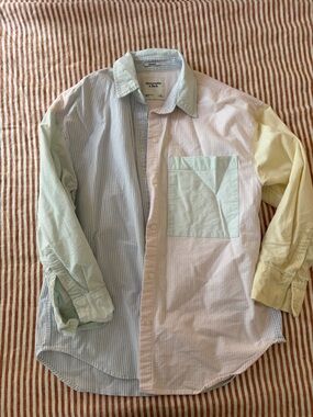 Abercrombie & Fitch Pastel Pink and Light Blue Striped Button-Up Shirt